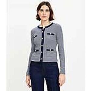LOFT Navy and White Striped Women's‎ Cardigan Top Jacket Size Large